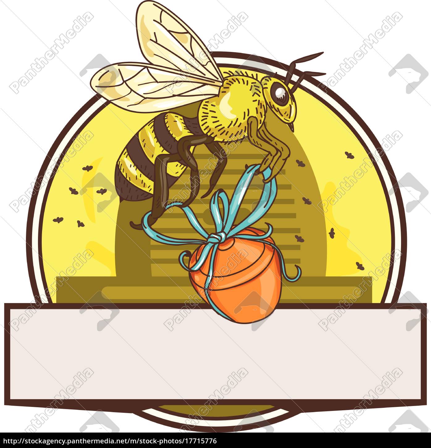 1395x1450 Bee Carrying Honey Pot Skep Circle Drawing