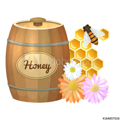 500x500 Colorful Cartoon Illustration Of Honey Pot, Organic Nature Product