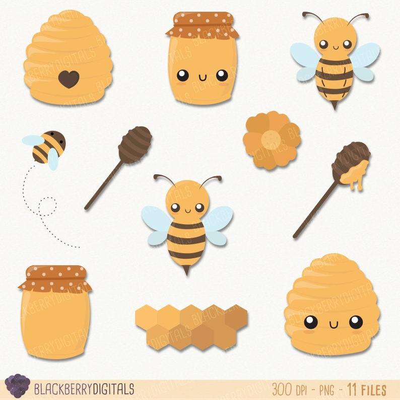 794x794 Honey Clipart Set Cute Honey Clip Art Kawaii Honey Vector Etsy