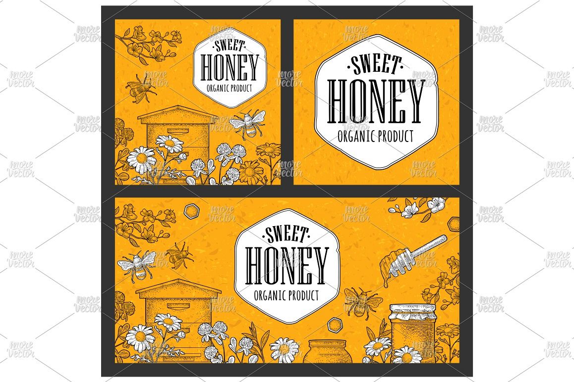 1158x772 Horizontal And Square Posters Honey Vector Engraving