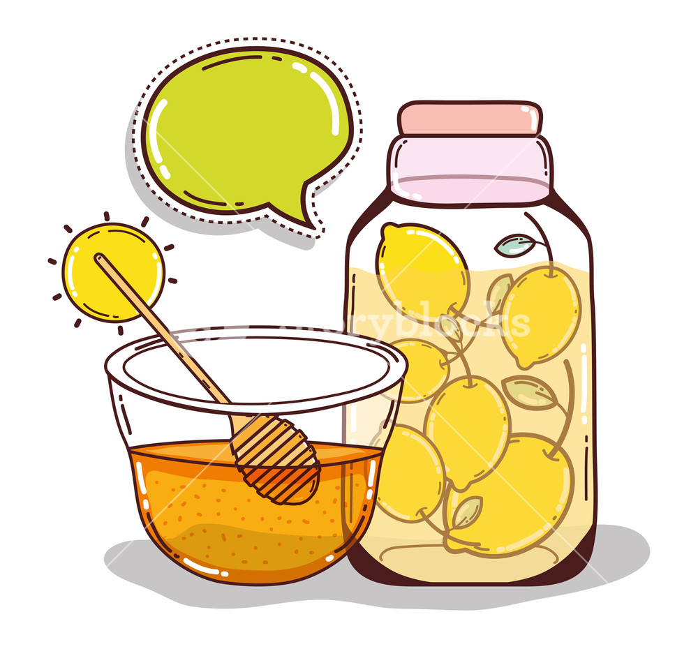 1000x930 Detox Juice Cartoon With Lemons And Honey Vector Illustration