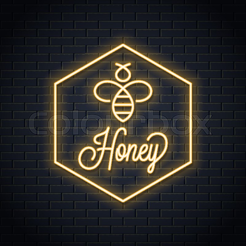 800x800 Bee Honey Neon Logo Honeycomb Neon Stock Vector Colourbox