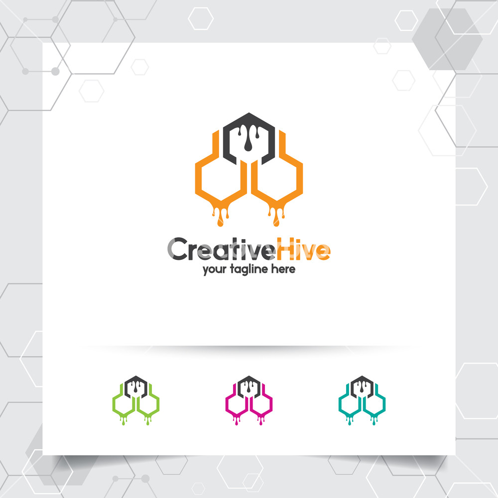 1000x1000 Beehive And Honeycomb Logo Design Vector With Hexagonal Concept