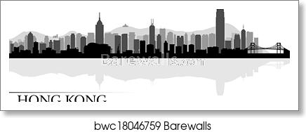 436x188 Hong Kong City Skyline Silhouette Background, Art Print