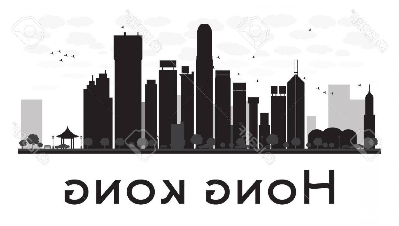 1560x886 Photostock Vector Hong Kong City Skyline Black And White