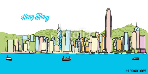 500x250 Hong Kong Colored Skyline Banner Stock Image And Royalty Free