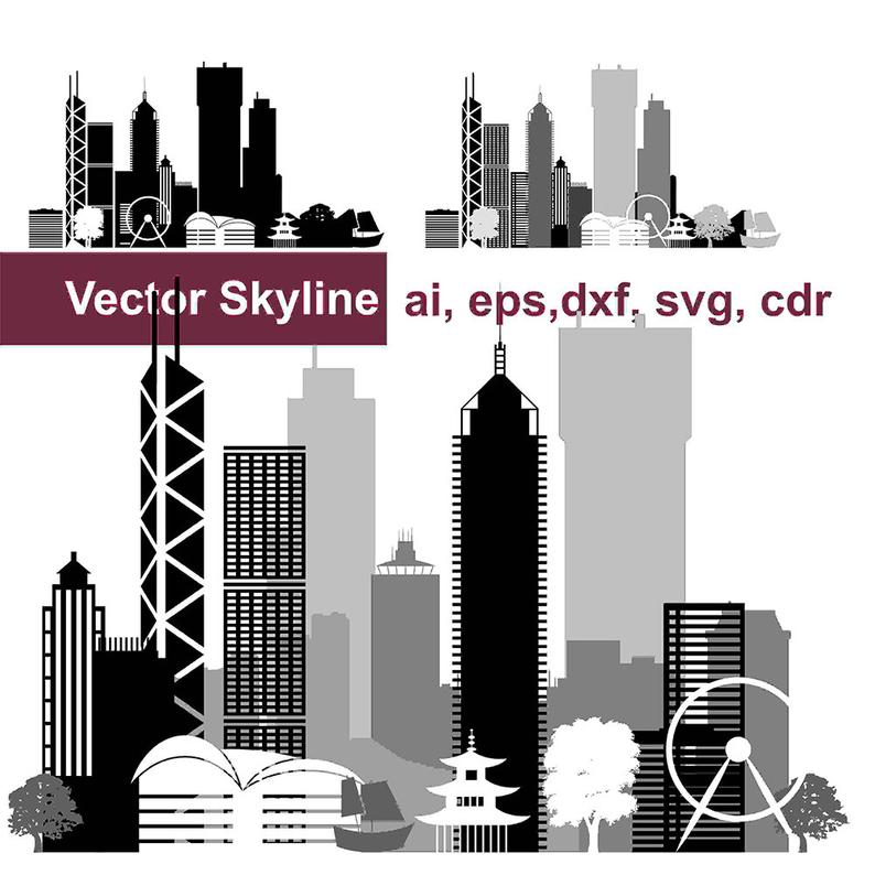 794x794 Hong Kong Hong Kong City Vector Skyline Hong Kong Etsy