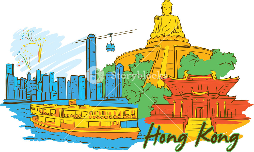 1000x599 Hong Kong Vector Doodle Royalty Free Stock Image