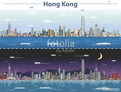 500x380 Hong Kong Day And Night Vector Illustration Stock Image