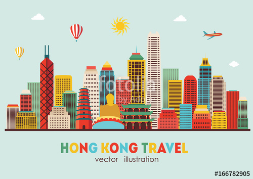 500x354 Hong Kong Detailed Silhouette Vector Illustration