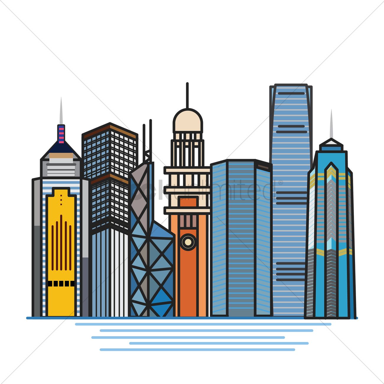 1300x1300 Set Of Hong Kong Buildings Vector Image
