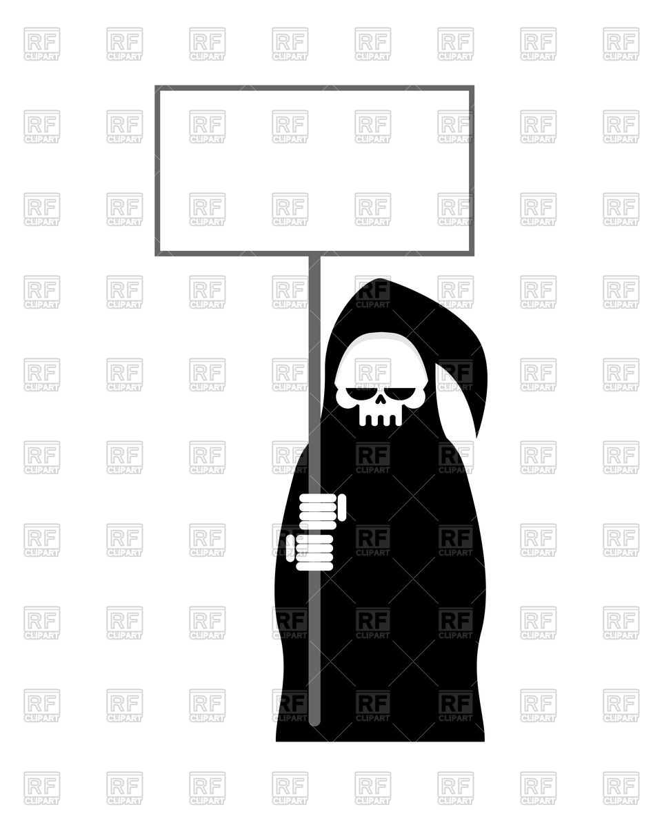 Grim Reaper With Empty Billboard, Death In Black Hood Vector Image 947x1200 Grim Reaper With Empty Billboard, Death In Black Hood Vector Image