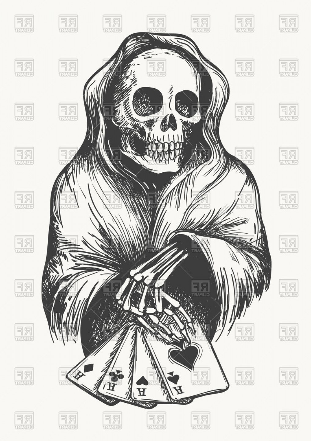 Death Skeleton In Hood With Playing Cards Vector Clipart Catchsplace 1016x1440 Death Skeleton In Hood With Playing Cards Vector Clipart Catchsplace
