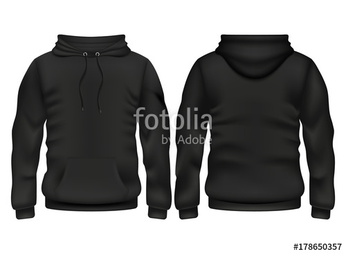 500x367 Front And Back Black Hoodie Vector Template Stock Image