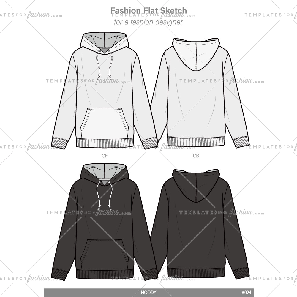 1000x1000 Hoodie Fashion Flat Technical Drawing Vector Template Templates