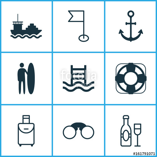 500x500 Travel Icons Set Collection Of Trip Handbag, Ship Hook, Basin