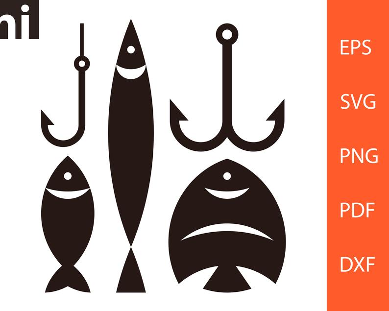 794x635 Fish Hook Fishing Fish Silhouette Hook Vector Etsy