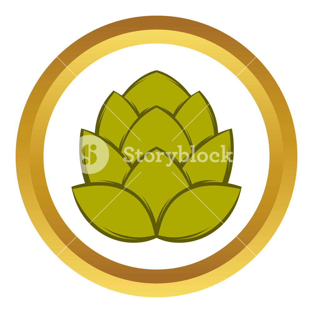 1000x1000 Hop Cone Vector Icon In Golden Circle, Cartoon Style Isolated
