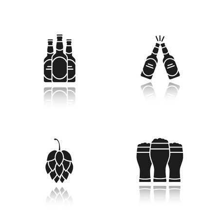 450x450 Beer Drop Shadow Black Icons Set Hop Cone, Beer Bottles