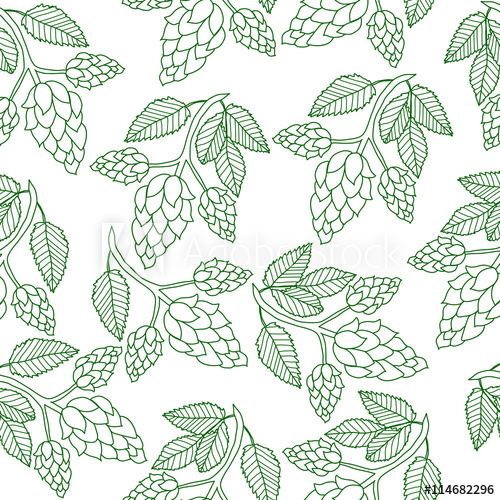 500x500 Hops Plant Seamless Pattern, Hand Drawing Style Hops Background