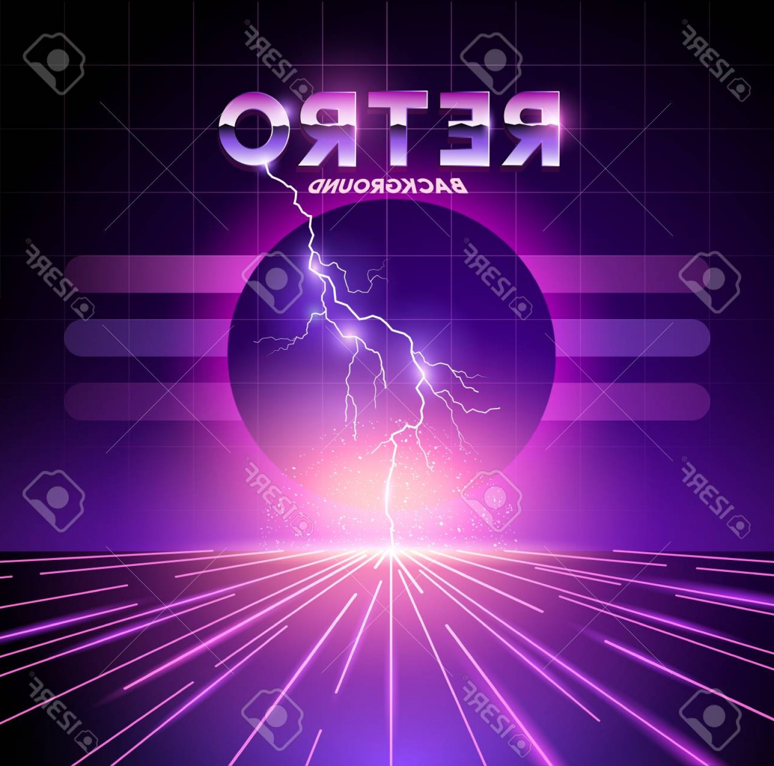 1560x1543 Photostock Vector Retro S Neon Horizon Background With Lightning
