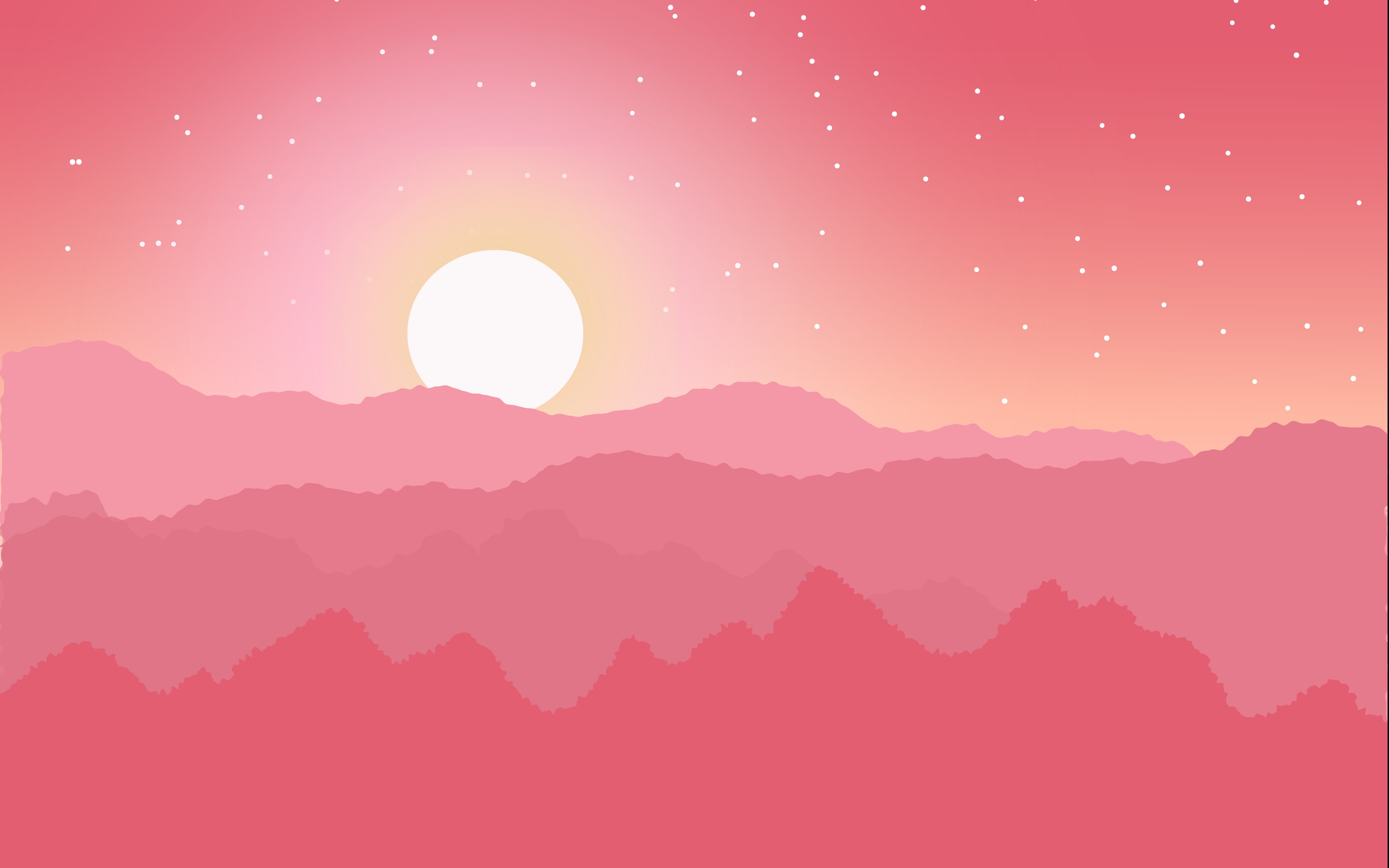 3840x2400 Download Wallpaper Sun, Mountains, Horizon, Stars, Pink