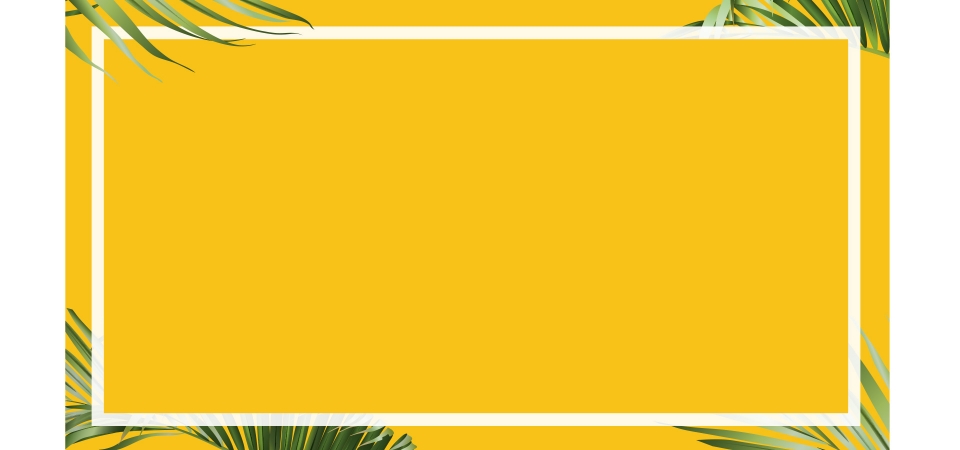 960x450 Horizontal Vector Summer Palm Leaves Yellow Banner Background