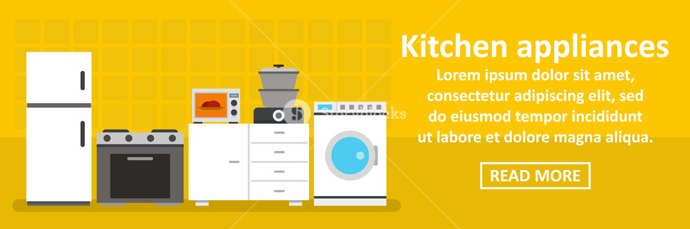 1000x333 Kitchen Appliances Banner Horizontal Concept Flat Illustration
