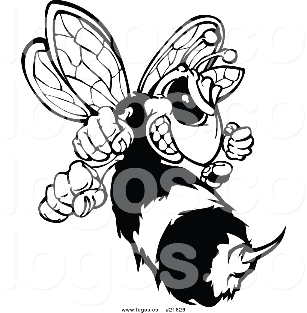 1024x1044 Vector Logo Of A Black And White Aggressive Stinging Hornet Mascot