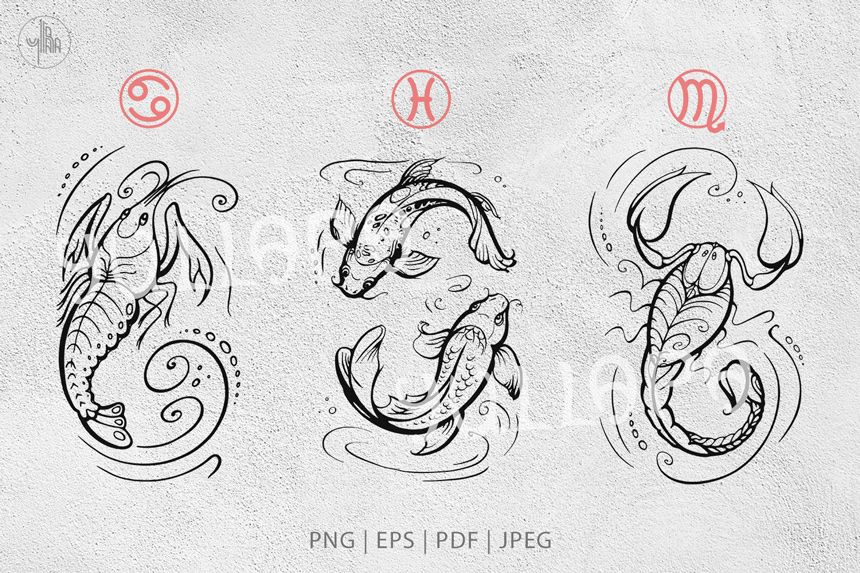860x573 Water Zodiac Signs Collection, Horoscope Vector Graphics