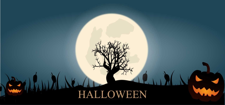960x450 Halloween Vector Design Banner Background, Horror, Holiday, Autumn