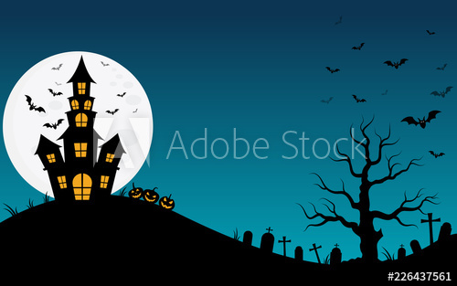 500x313 Halloween Haunted House And Full Moon With Ghost,horror Night