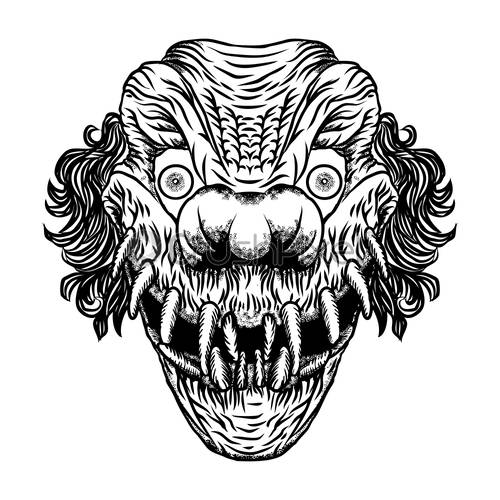 500x500 Scary Cartoon Clown Illustration Blackwork Adult Flesh Tattoo