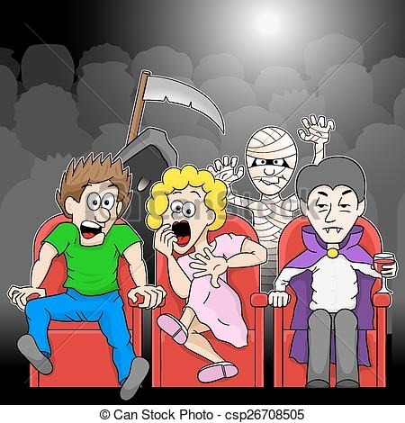 450x470 Vector Illustration Of A Couple Is Watching A Horror Movie Vector