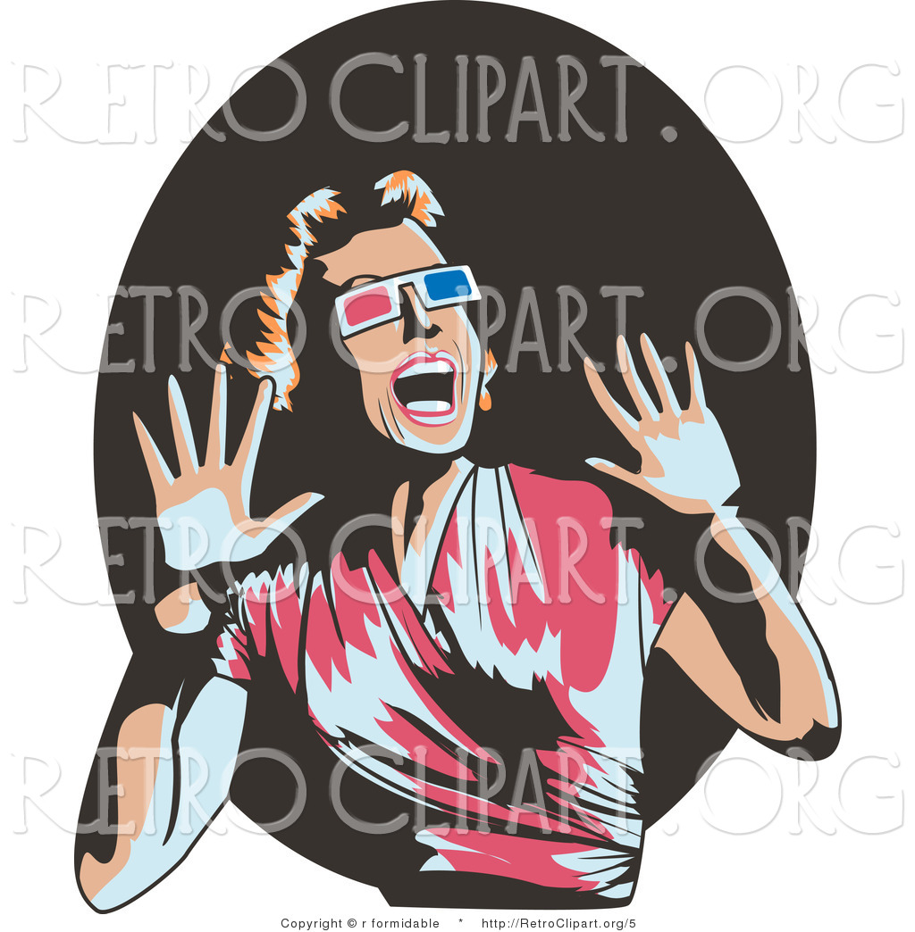 1024x1044 Vector Retro Clipart Of A Woman Watching A Horror Movie