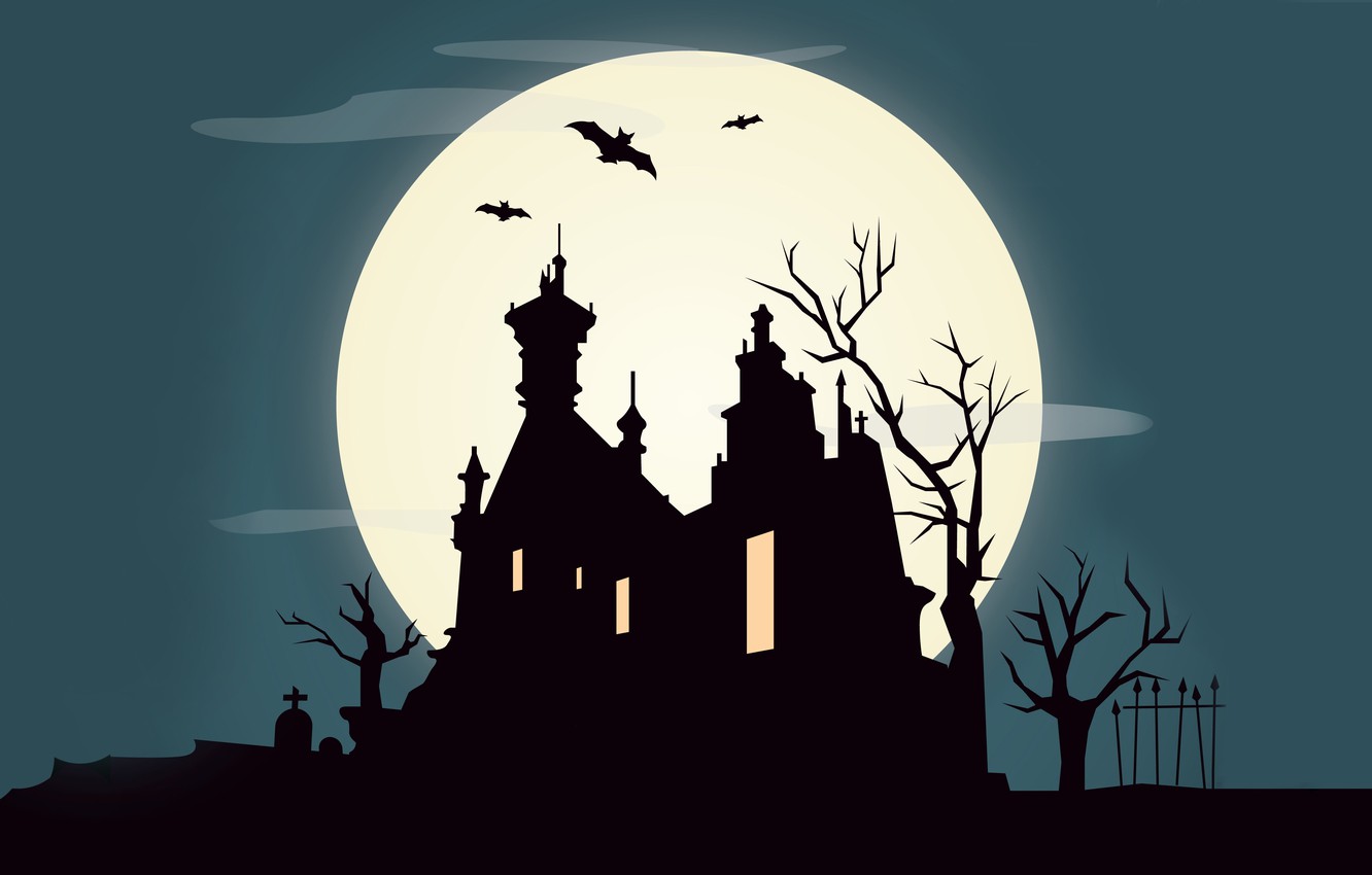 1332x850 Wallpaper Trees, Castle, Vector, October, Bat, Horror, Horror