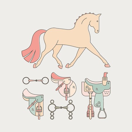 450x450 Colorful Illustration Of A Horse With Horseriding Gear Including