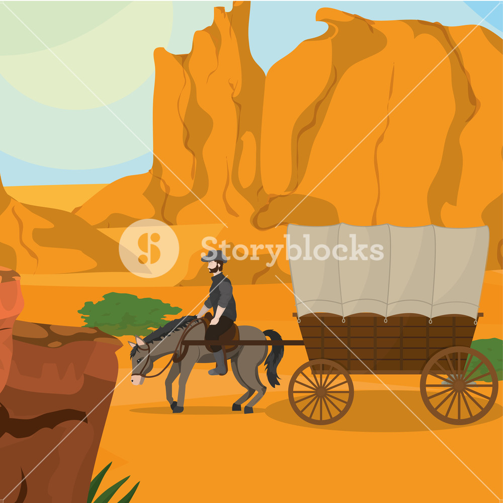 1000x1000 Cowboy On Horse With Carriage Vector Illustration Graphic Design
