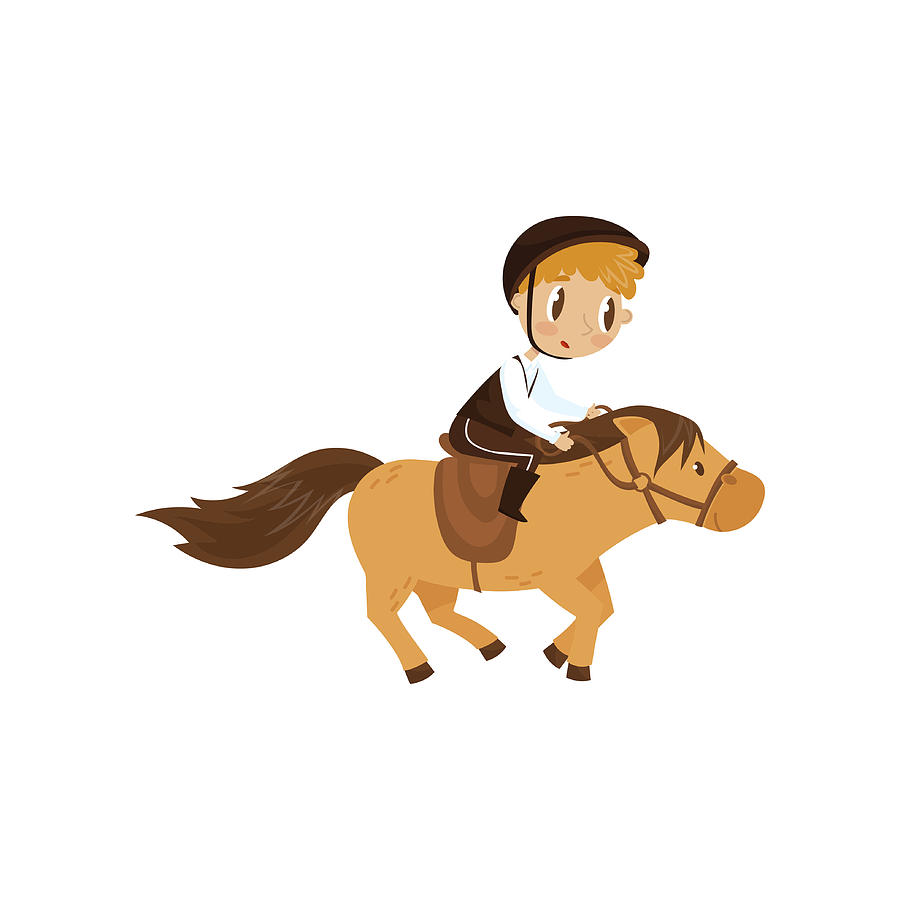 900x900 Cute Litlle Boy Riding A Horse, Equestrian Sport Concept Cartoon