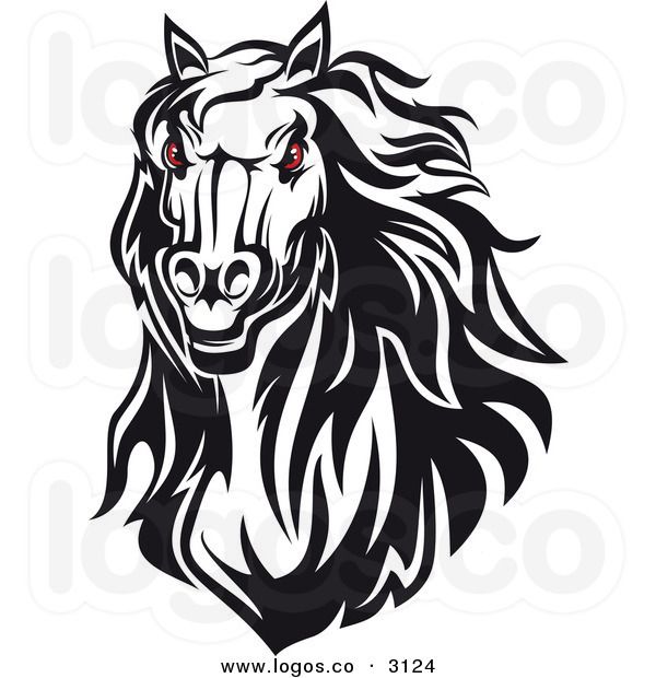 600x620 Royalty Free Vector Of A Red Eyed Black And White Horse Head Logo