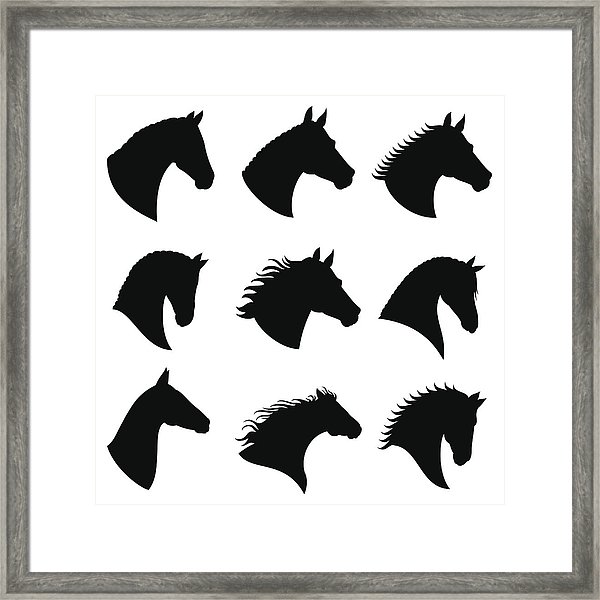 600x600 Horse Head Vector Silhouettes Framed Print