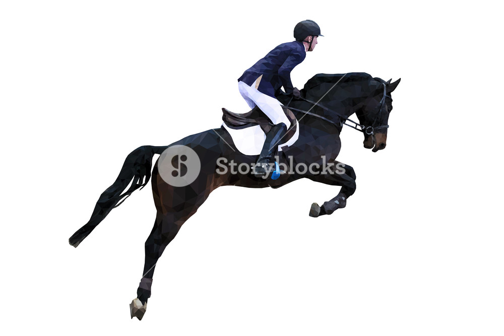 1000x667 Equestrian Sport Man Rider On Horse Jumping Polygonal Vector