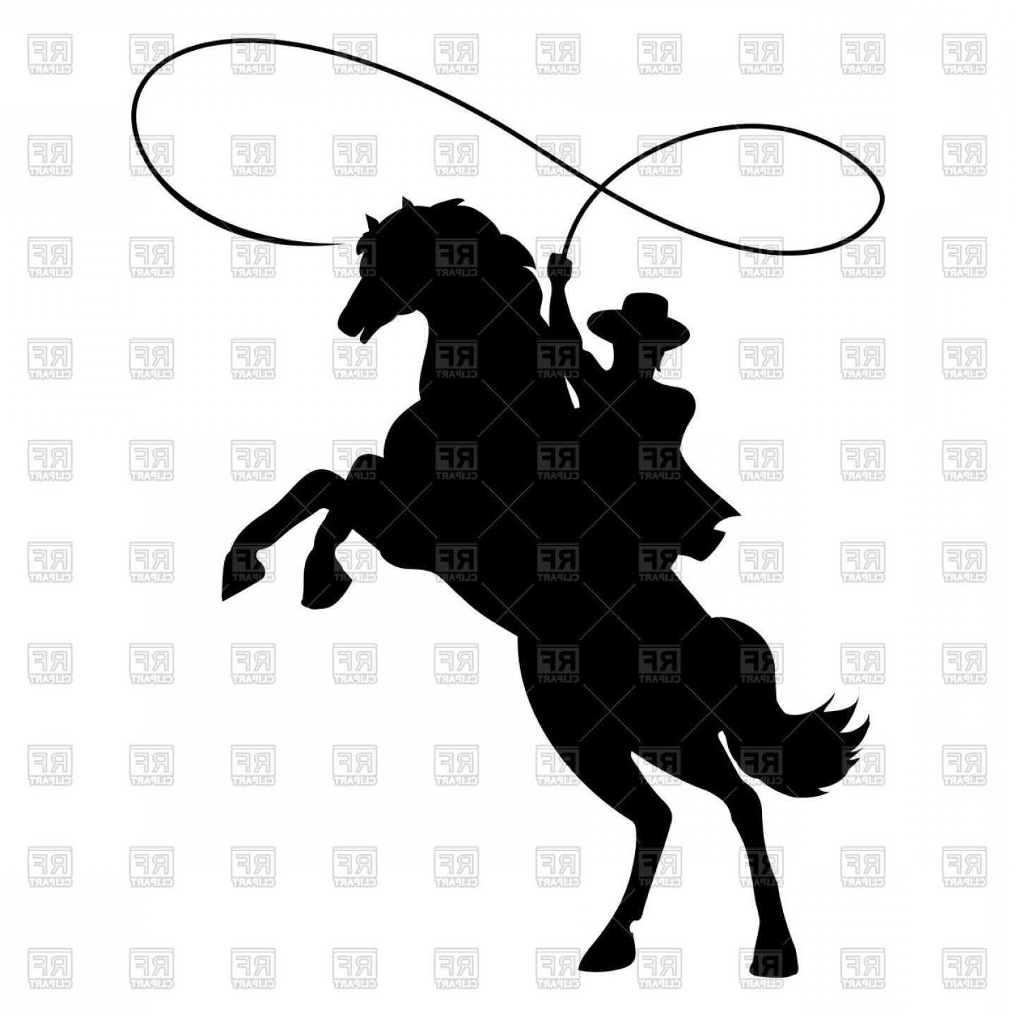 1440x1440 Cowboy Silhouette With Rope Lasso On Horse Vector Clipart Studiogrfx