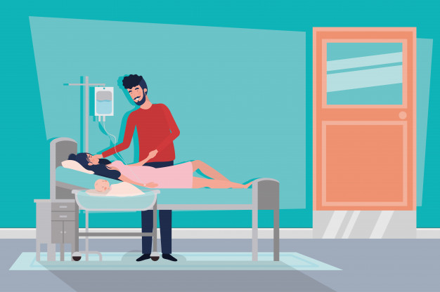 626x416 Parents Couple With Newborn Baby In Hospital Room Vector Free