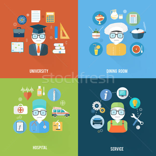 600x600 Service, University, Hospital And Dining Room Vector Illustration