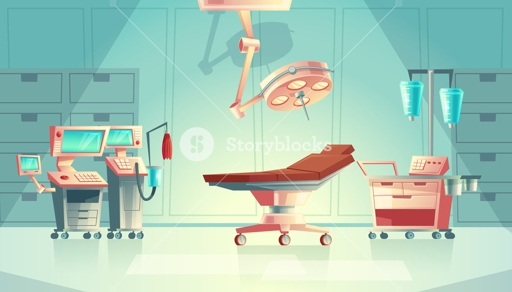 1000x571 Vector Medical Surgery Room Concept, Cartoon Hospital Equipment