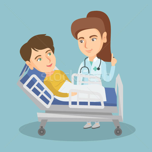 600x600 Doctor Visiting A Patient In A Hospital Room Vector Illustration