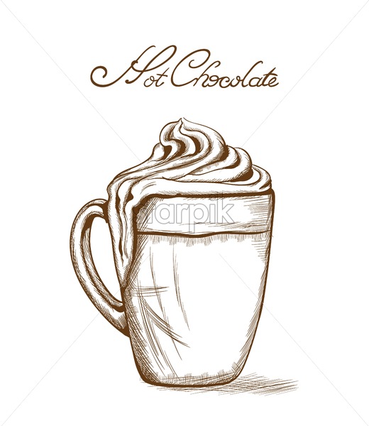 520x600 Hot Chocolate Vector Line Art Style Delicious Sweets Illustration