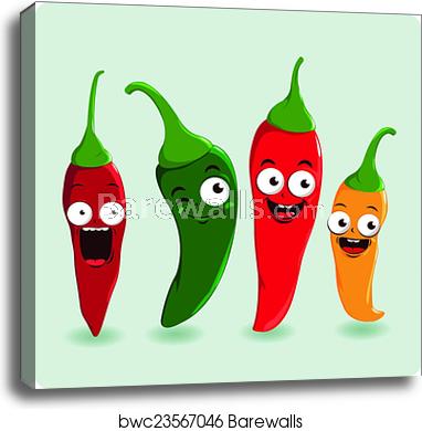 Cartoon Hot Chili Peppers Vector Illustration, Canvas Print 382x390 Cartoon Hot Chili Peppers Vector Illustration, Canvas Print