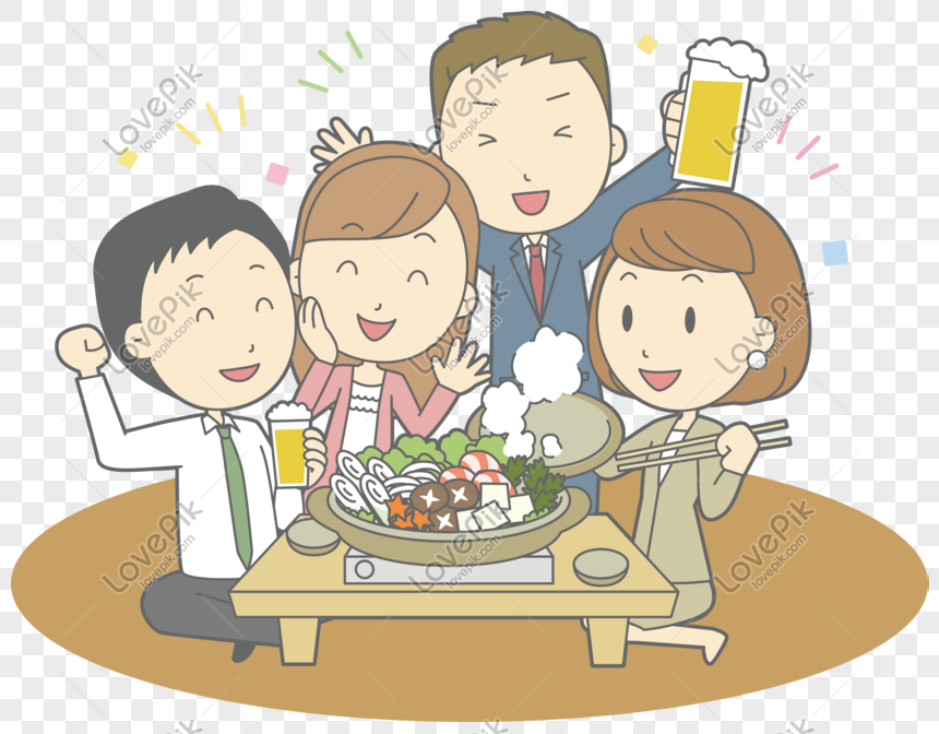 860x672 Colleagues Friends Party Eating Hot Pot Vector Png Image Picture